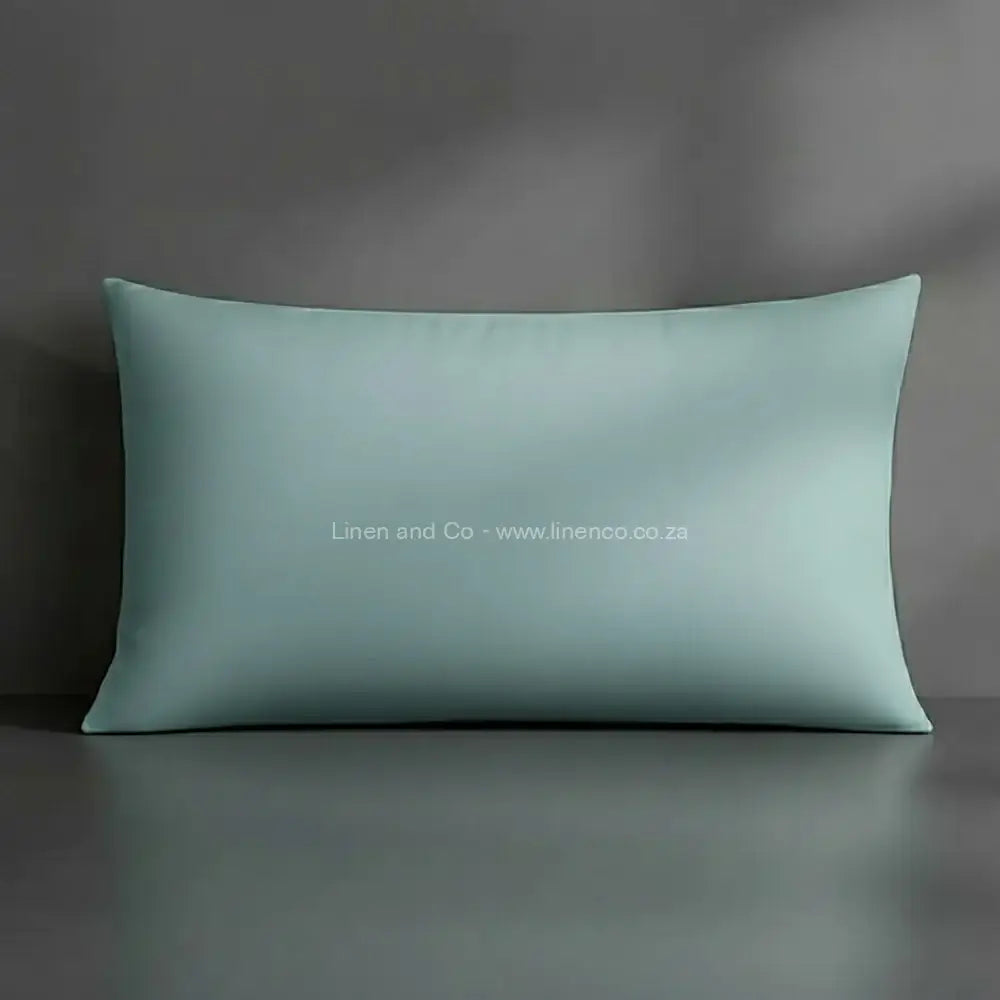 Pillow case duck egg with grey background luxury hotel bed linen by Linen and Co 