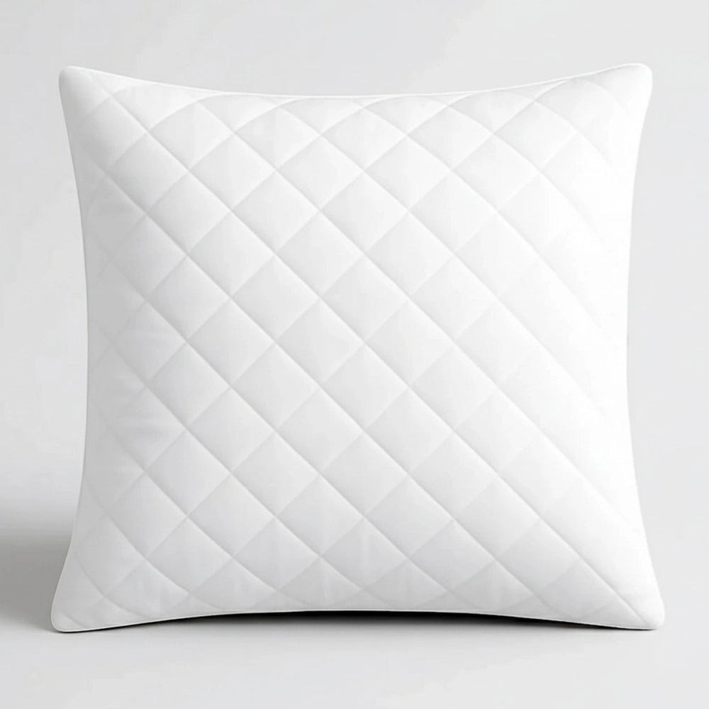 White quilted pillow protector with diamond pattern - waterproof wetsafe hospitality bedding by Linen & Co