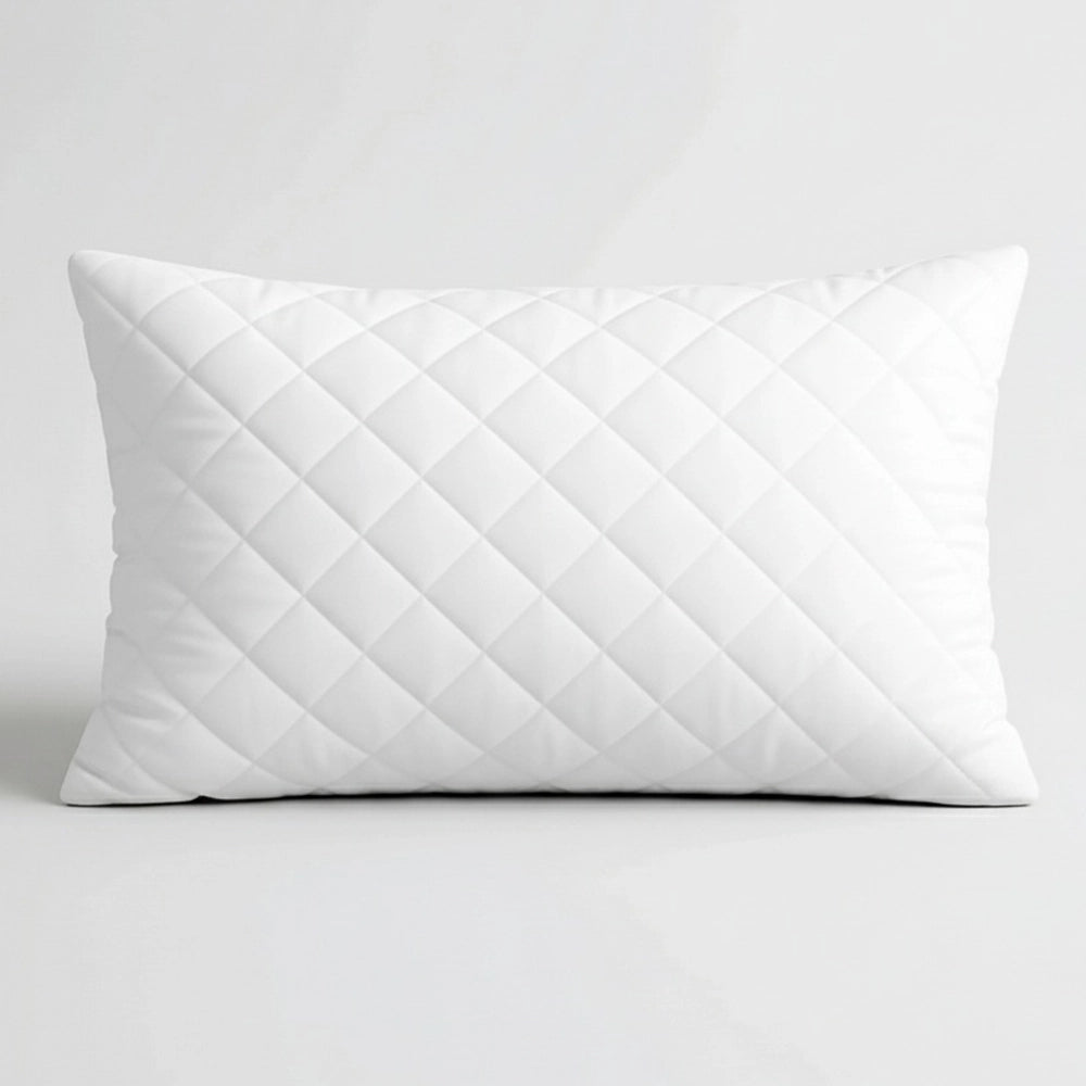 White quilted pillow protector with diamond pattern - waterproof wetsafe hospitality bedding by Linen & Co