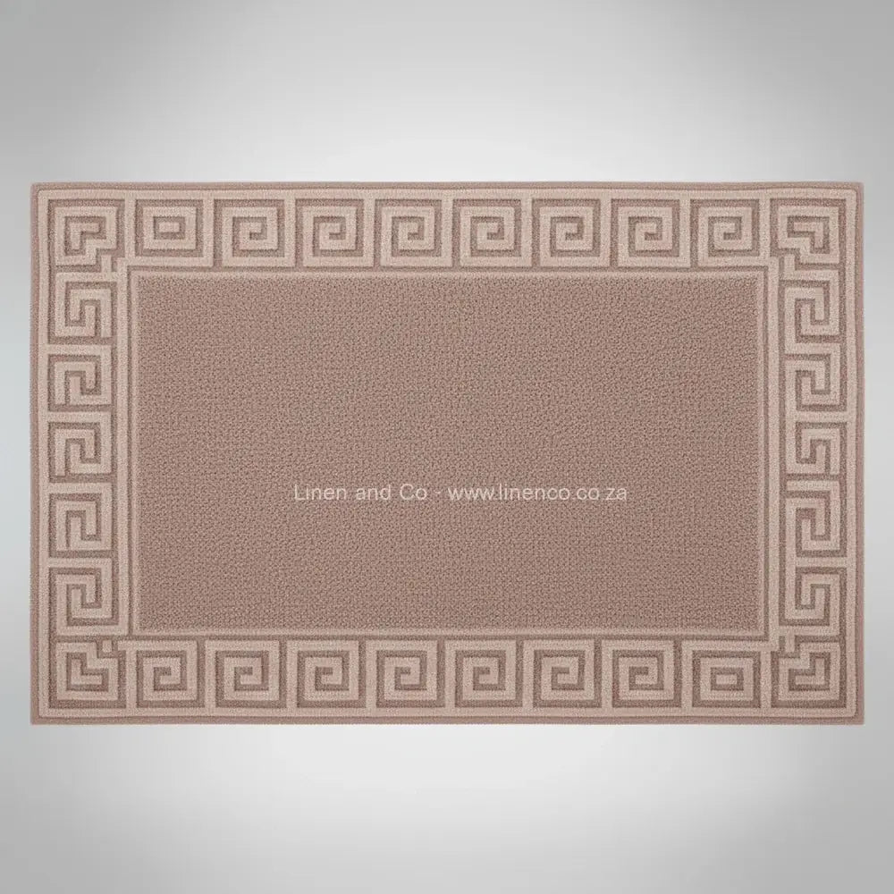 Truffle bath mat with Greek Key Border from Linen and Co Hotel Collection - premium cotton terry hospitality textile