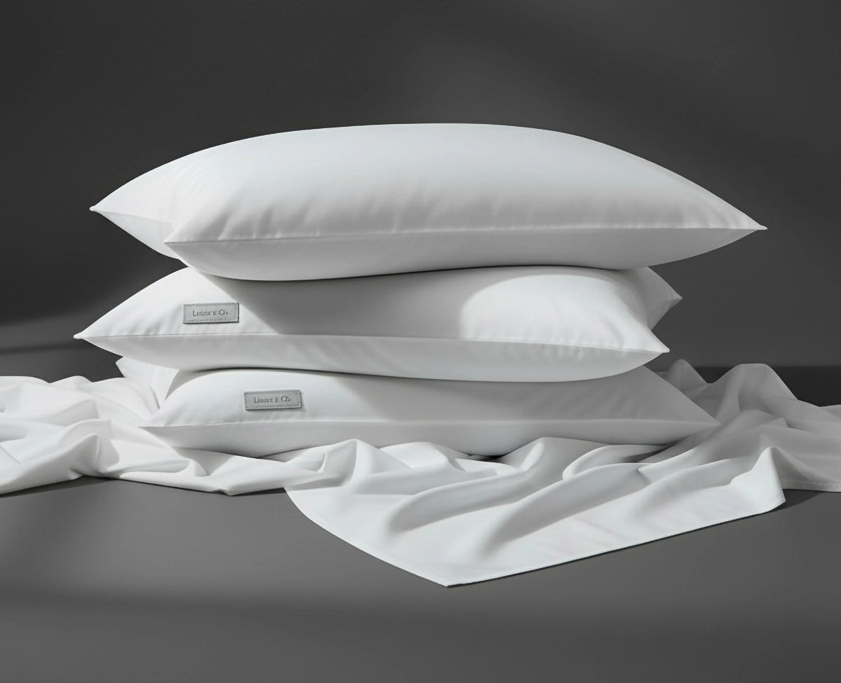 Luxury white cotton percale pillowcase, 300 thread count. Hospitality-grade bedding for premium hotels and discerning residential clients. Part of Linen and Co's premium bed linen collection.