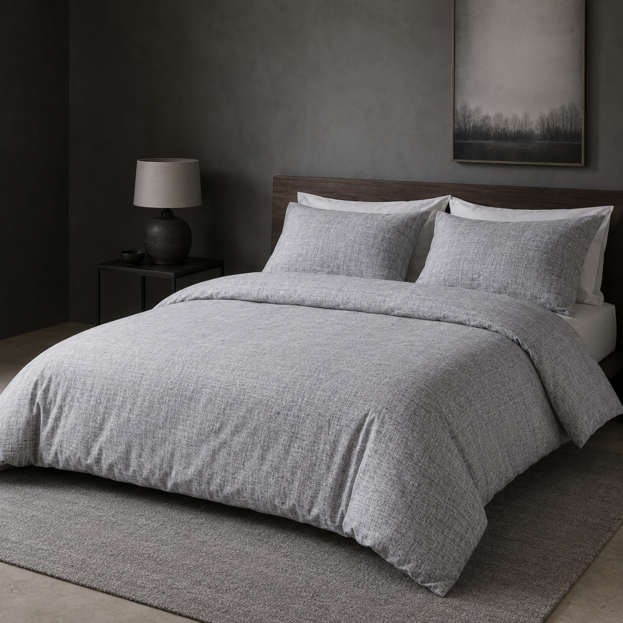 Anderson linen-look cotton duvet cover set styled on a bed