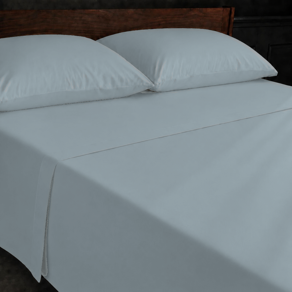 Duck Egg polycotton percale 200TC flat sheet, plain — folded product view.