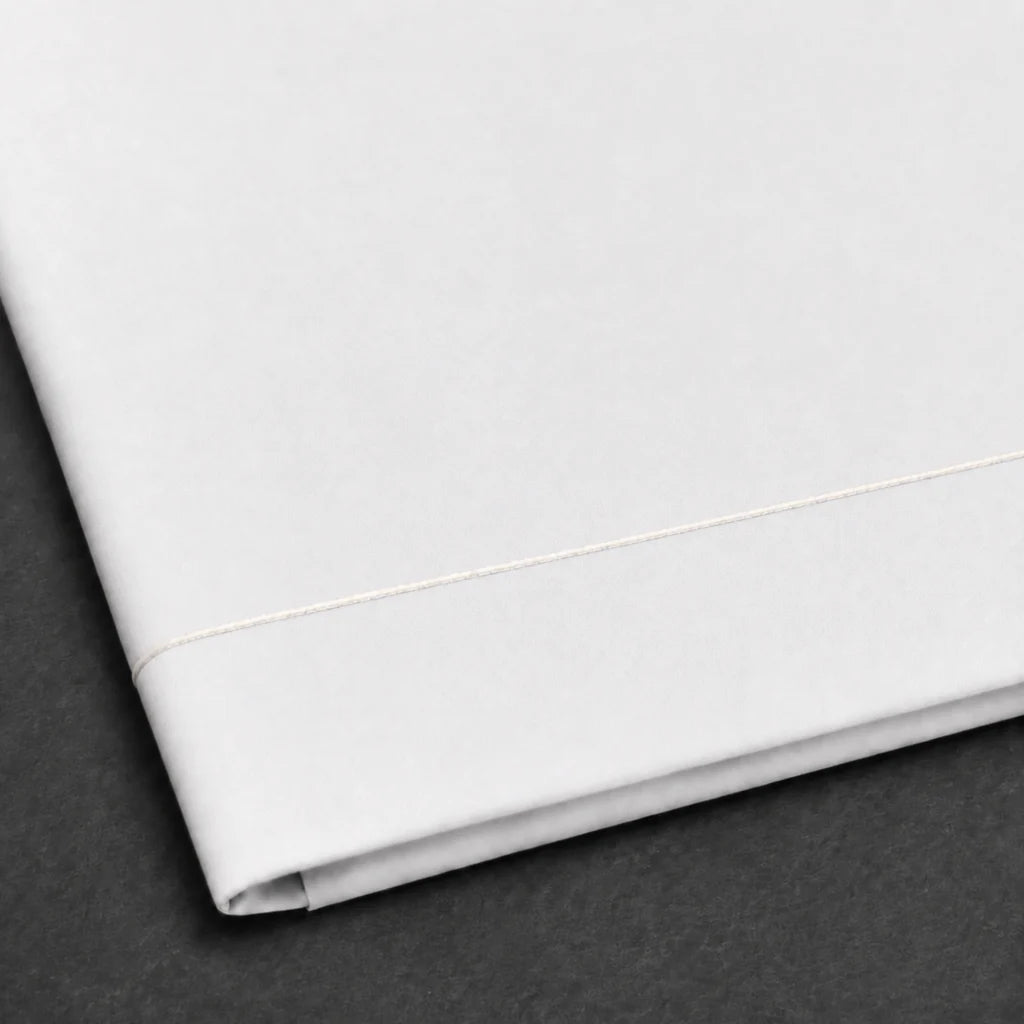 White Polycotton Percale 200TC flat sheet with Cream one row satin stitch - satin stitch close-up - Linen and Co