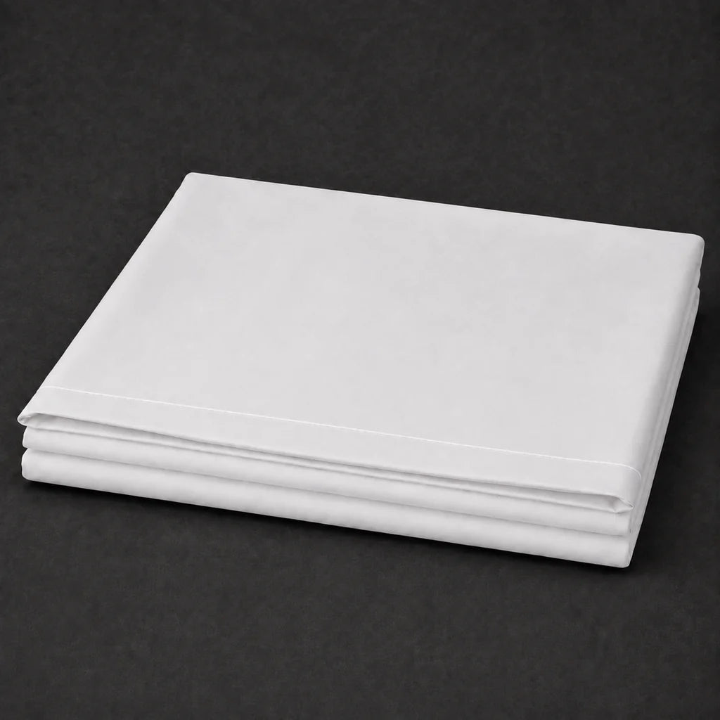 White Polycotton Percale 200TC flat sheet with White one row satin stitch - folded - Linen and Co