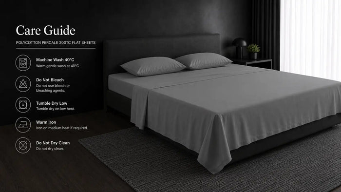 Care notes imagery for Grey Polycotton 200TC Flat Sheet