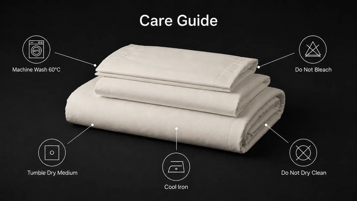 Care notes imagery for Cream Cotton 200TC Oxford Duvet Cover Set