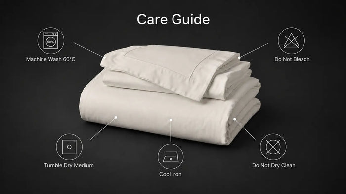 Care notes imagery for Cream Polycotton 200TC Oxford Duvet Cover Set