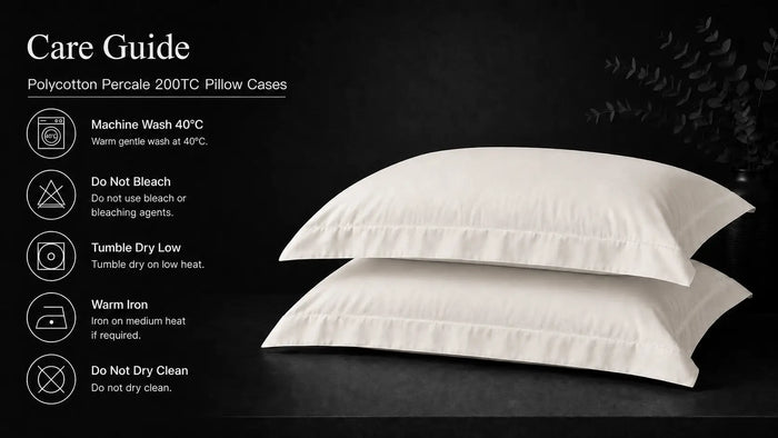 Care notes imagery for Cream Polycotton 200TC Oxford Pillow Case