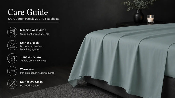 Care notes imagery for Duck Egg Cotton 200TC Flat Sheet