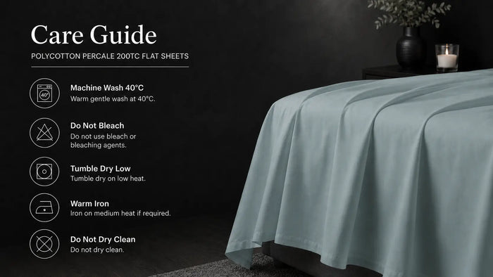 Care notes imagery for Duck Egg Polycotton 200TC Flat Sheet