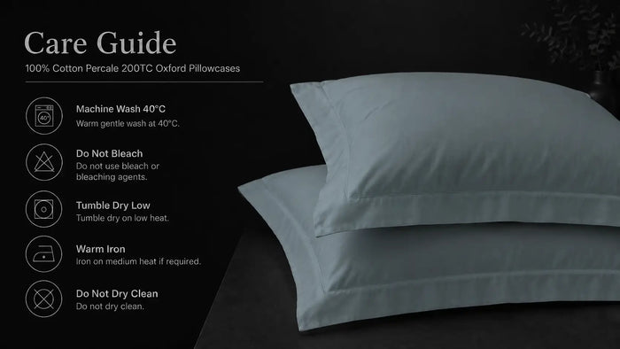 Care notes imagery for Duck Egg Cotton 200TC Oxford Pillow Case