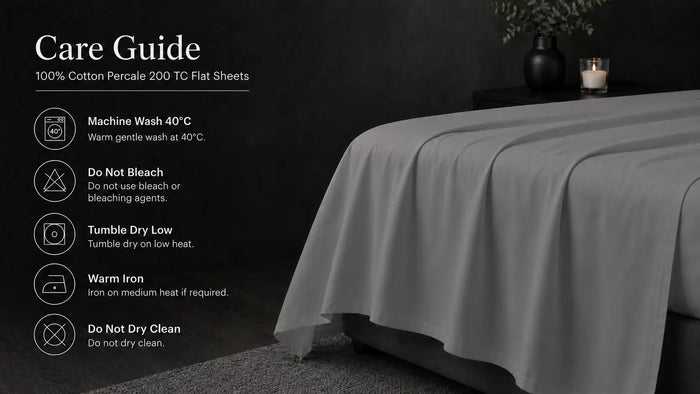 Care notes imagery for Grey Cotton 200TC Flat Sheet