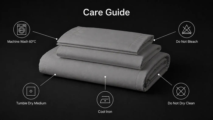 Care notes imagery for Grey Cotton 200TC Oxford Duvet Cover Set