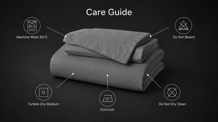 Care notes imagery for Grey Polycotton 200TC Oxford Duvet Cover Set