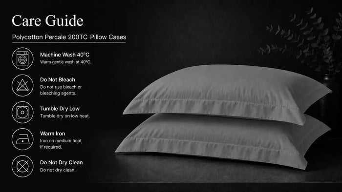 Care notes imagery for Grey Polycotton 200TC Oxford Pillow Case