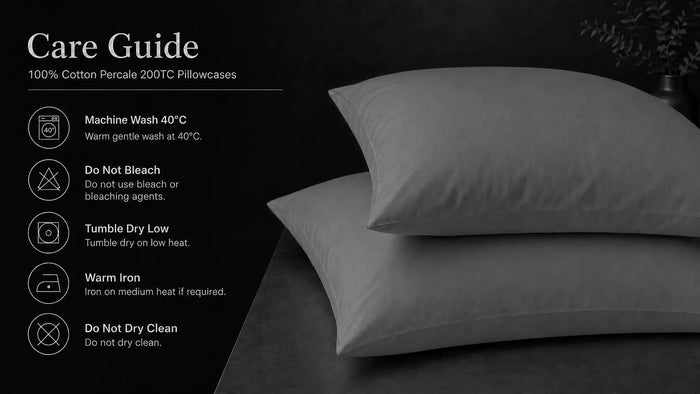Care notes imagery for Grey Cotton 200TC Pillow Case