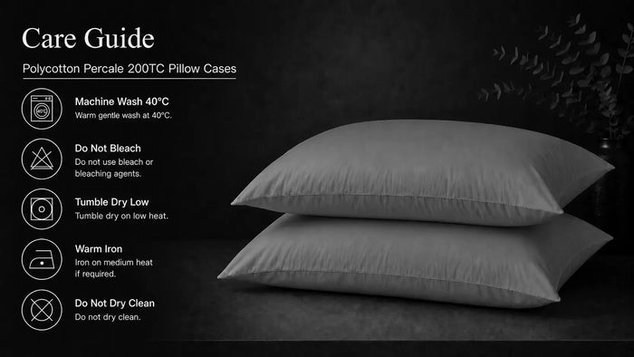 Care notes imagery for Grey Polycotton 200TC Pillow Case