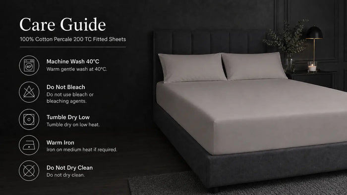 Care notes imagery for Stone Cotton 200TC Fitted Sheet