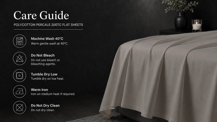Care notes imagery for Stone Polycotton 200TC Flat Sheet
