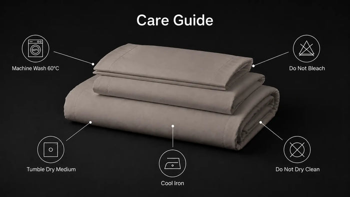 Care notes imagery for Stone Cotton 200TC Oxford Duvet Cover Set