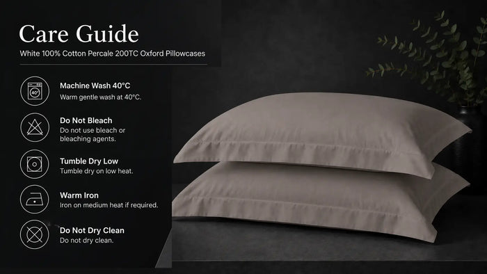 Care notes imagery for Stone Cotton 200TC Oxford Pillow Case