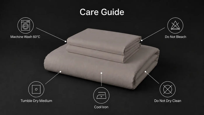 Care notes imagery for Stone Polycotton 200TC Duvet Cover Set