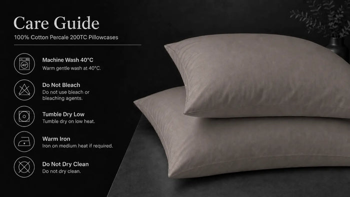 Care notes imagery for Stone Cotton 200TC Pillow Case