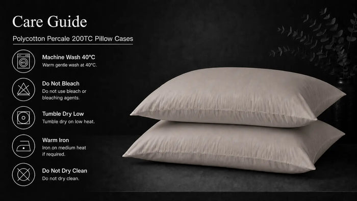 Care notes imagery for Stone Polycotton 200TC Pillow Case