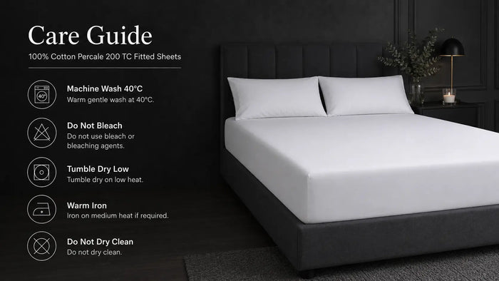 Care notes imagery for White Cotton 200TC Fitted Sheet