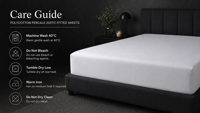Care notes imagery for White Polycotton 200TC Fitted Sheet