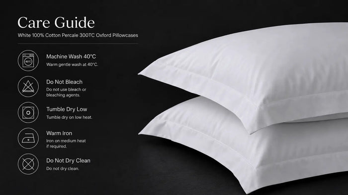 Care notes imagery for White Cotton 300TC Oxford Pillow Case