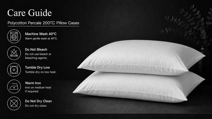 Care notes imagery for White Polycotton 200TC Pillow Case