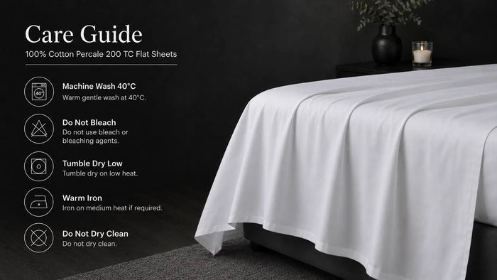Care notes imagery for White Cotton 200TC Flat Sheet