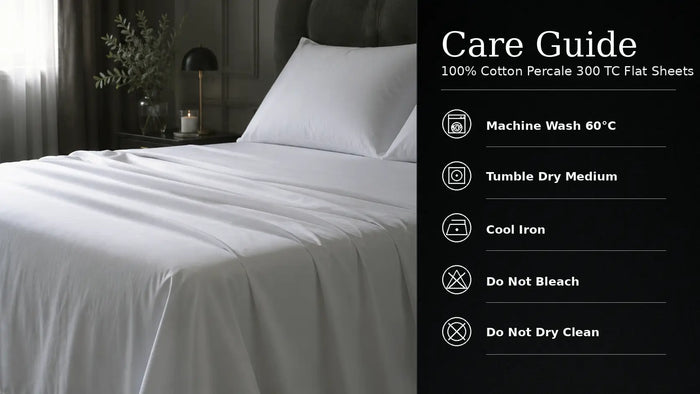 Care notes imagery for White Cotton 300TC Flat Sheet