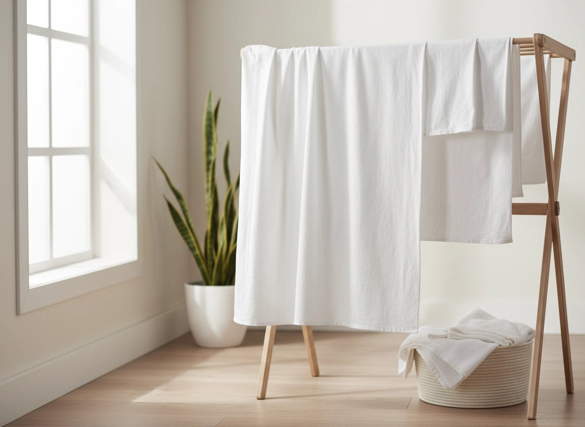 Care guide for 100% Cotton Percale 200TC bed linen by Linen and Co, featuring washing, drying, and maintenance instructions for premium hospitality bedding