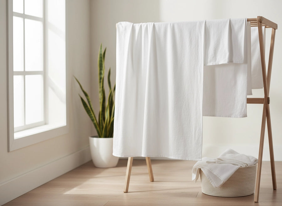 Care guide for 100% Cotton Percale 200TC bed linen by Linen and Co, featuring washing, drying, and maintenance instructions for premium hospitality bedding
