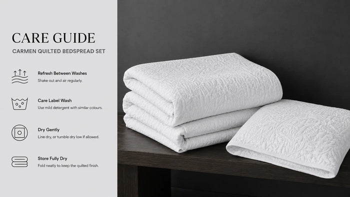 Care notes imagery for Carmen Quilted Bedspread Set