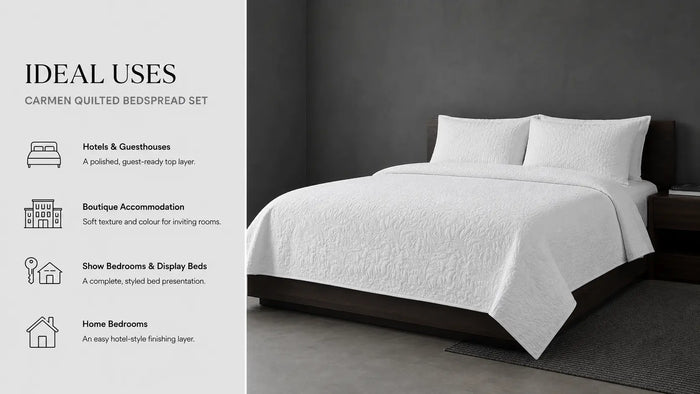 Ideal uses for Carmen Quilted Bedspread Set