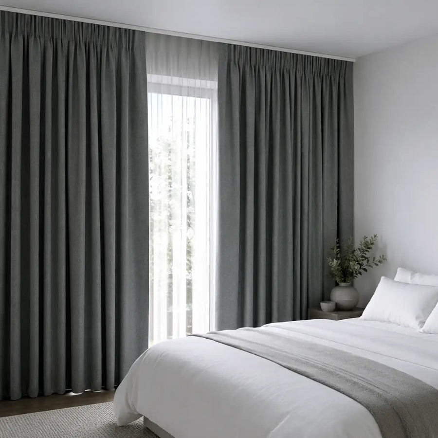 Smoke blockout curtains make a bedroom feel cocooned, private and restful.