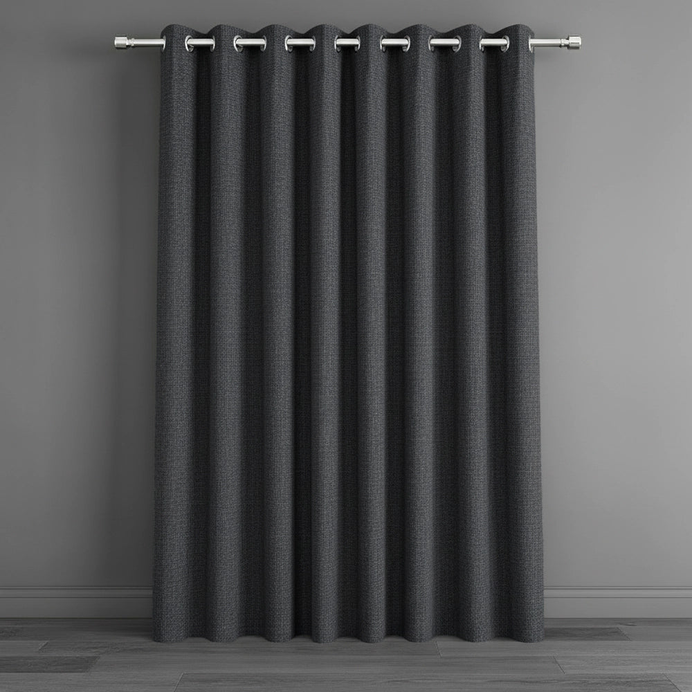 Charcoal eyelet 100% blockout curtain by Linen and Co - premium hospitality curtains