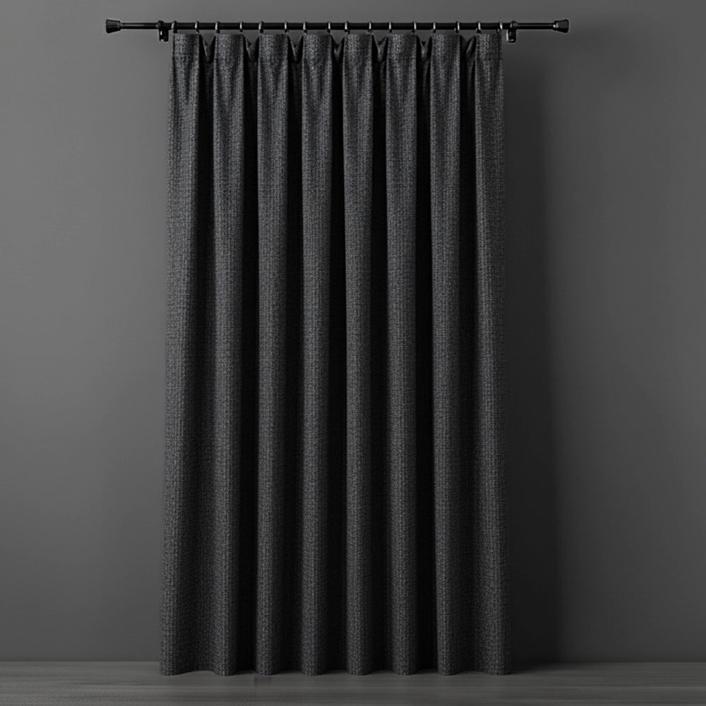 Charcoal taped 100% blockout curtain by Linen and Co - premium hospitality curtains