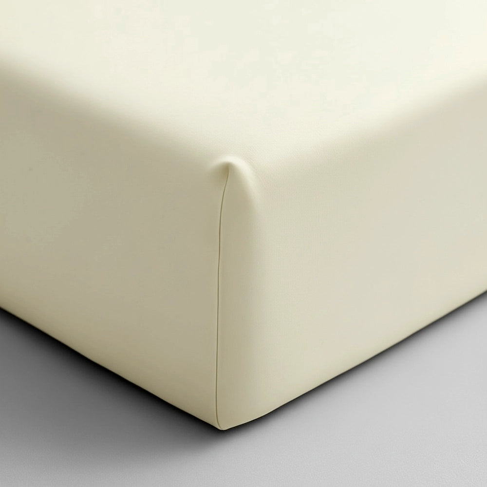 Cream fitted sheet corner detail by Linen and Co - premium hospitality bed linen