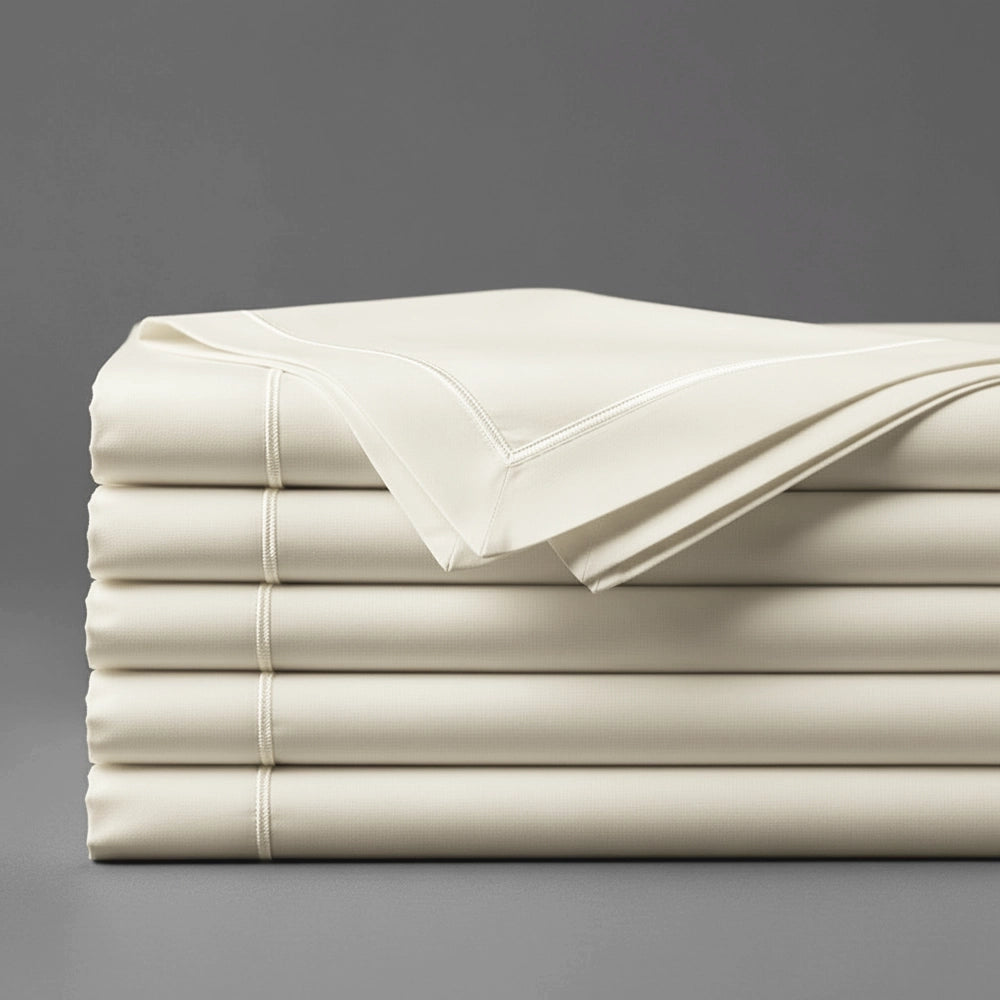 Cream Flat Sheet with Cream Satin Stitch by Linen and Co - premium bed linen