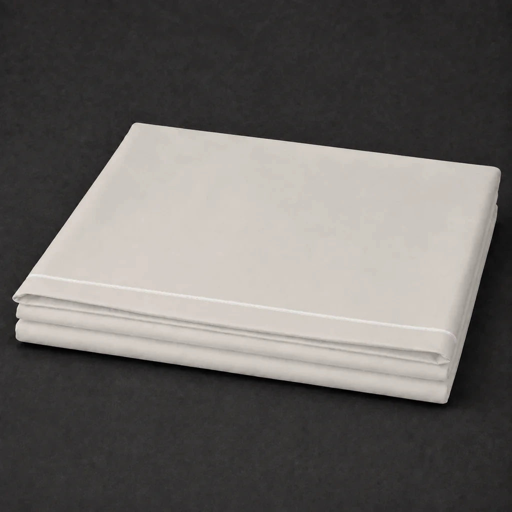 Ivory Cream Flat Sheet with Cream one-row satin stitch - folded - Linen and Co