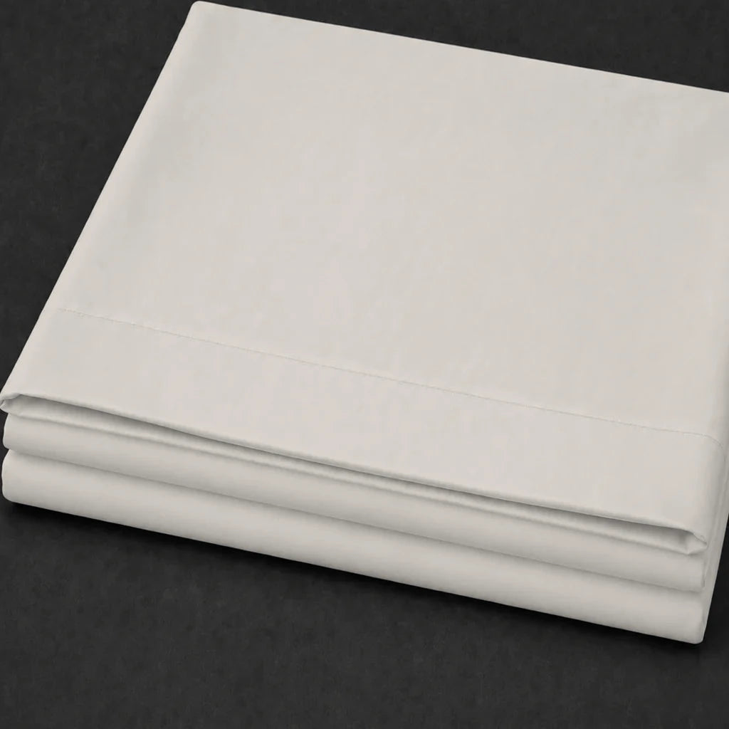 Ivory Cream Flat Sheet with no satin stitch - close-up detail - Linen and Co