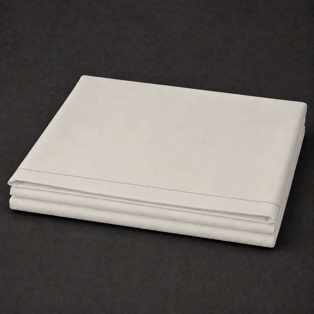 Ivory Cream Flat Sheet with Stone one-row satin stitch - folded - Linen and Co