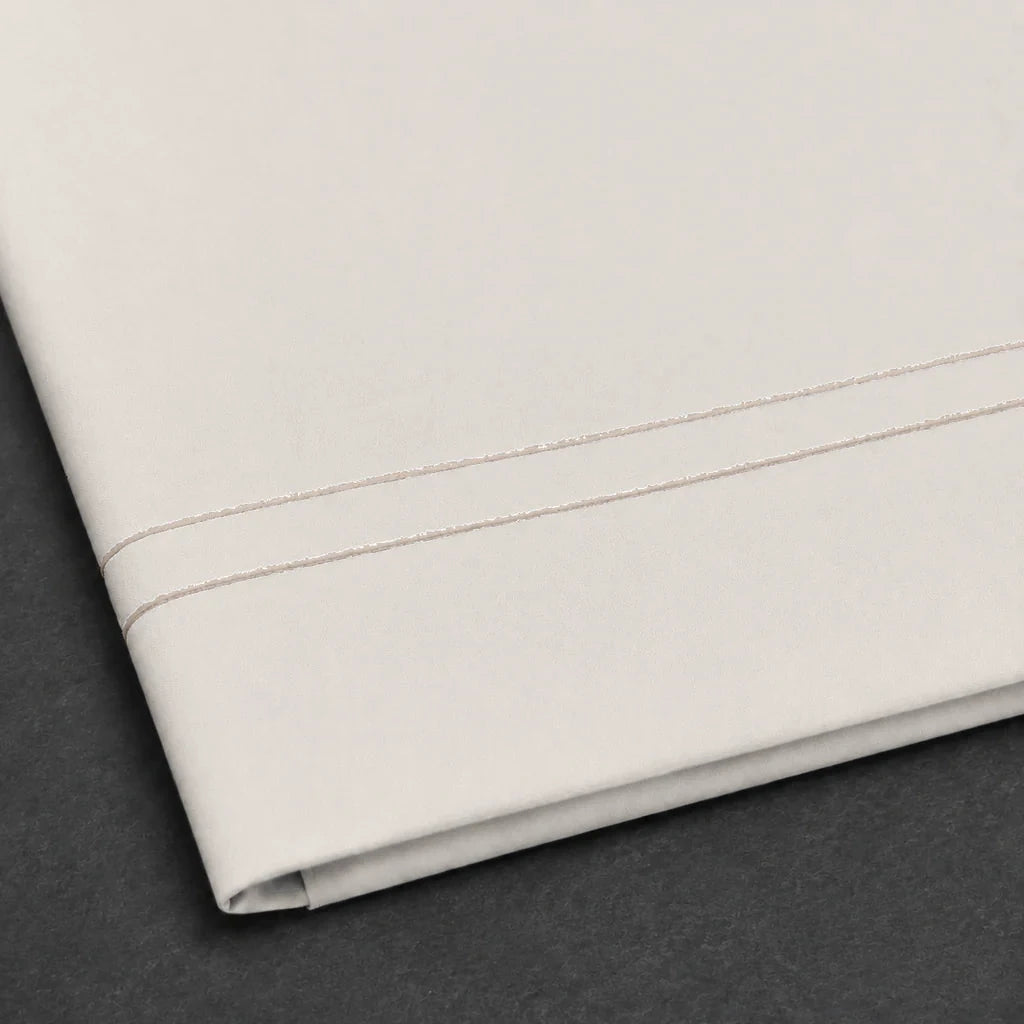 Ivory Cream Flat Sheet with Stone two-row satin stitch - satin stitch close-up - Linen and Co