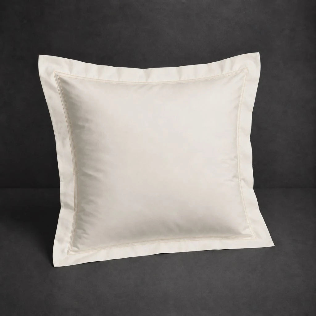 Ivory Cream Oxford Pillow Case, Continental, with Cream two-row satin stitch - Linen and Co
