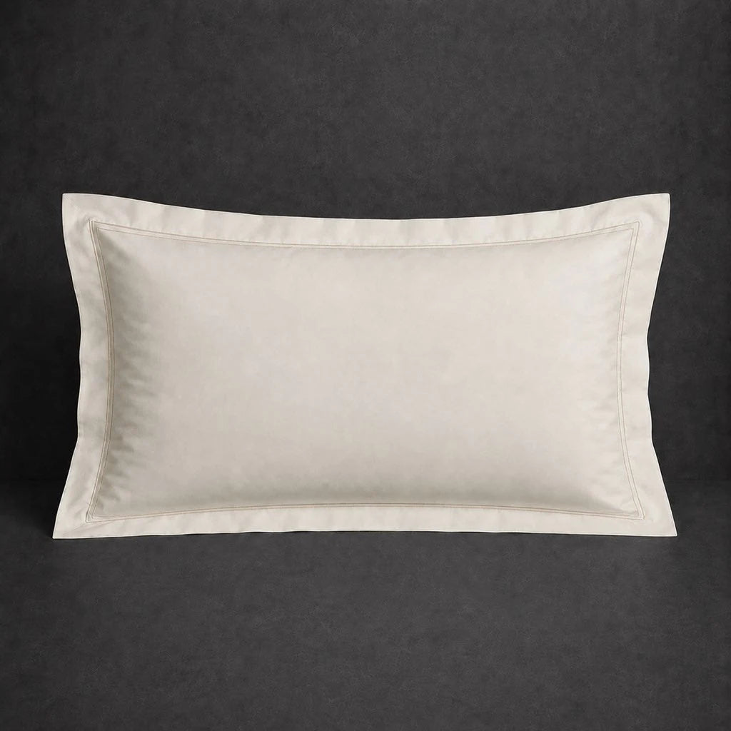Ivory Cream Oxford Pillow Case, Standard and King, with Cream two-row satin stitch - Linen and Co